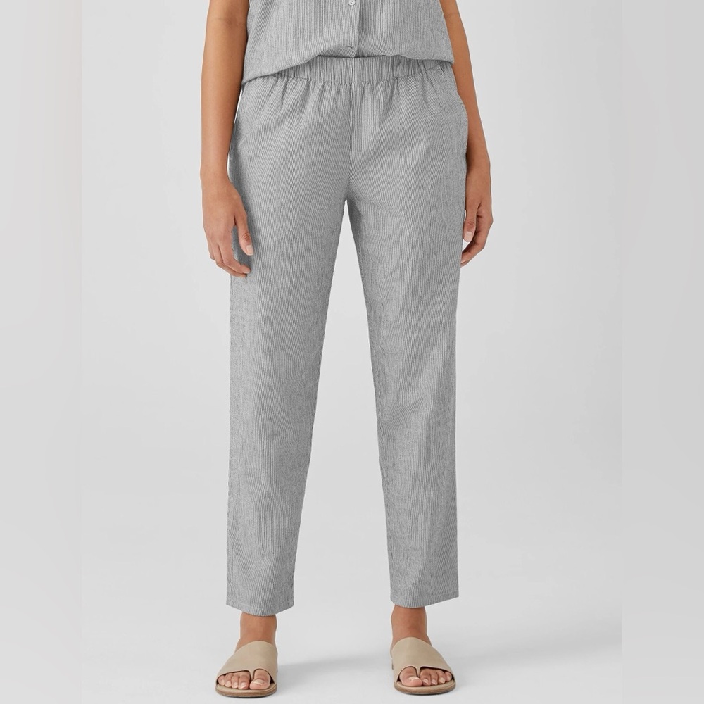 Organic Cotton Linen Ticking Stripe Tapered Pant